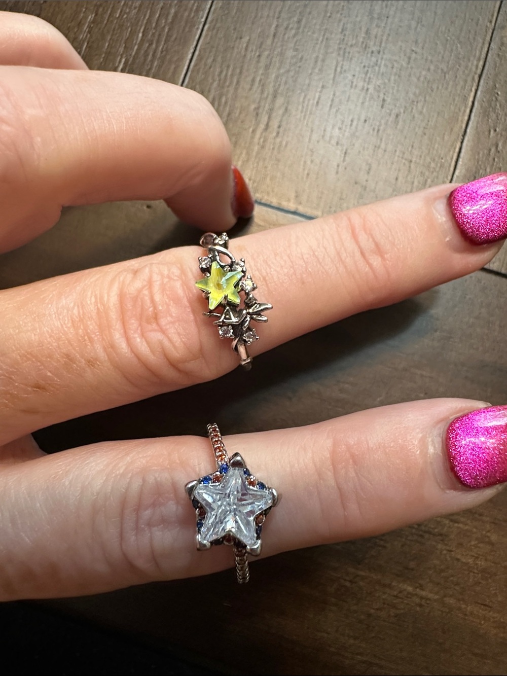Silver Star Crystal Ring with Yellow Enamel Accent - Women Jewelry